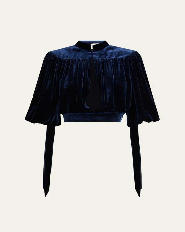 Velvet Cropped Keyhole Top